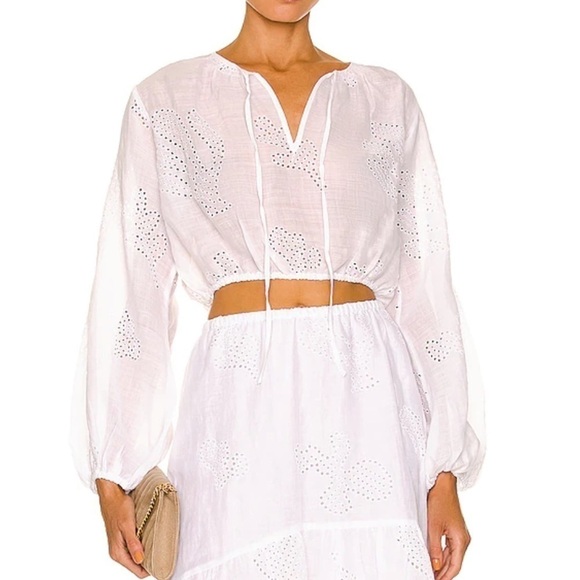 FRAME Eyelet Embroidered Crop Top in white size S - Picture 1 of 8